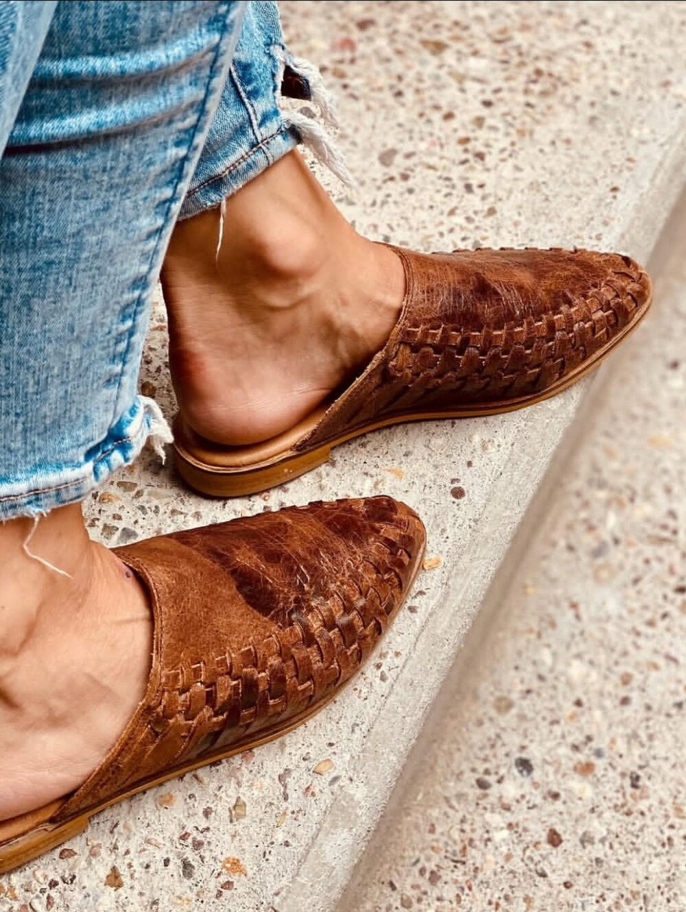 Agave Sky Rose Woven Leather Mule Slide Brown Size 7.5